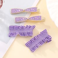 Cute Bow Knot Alloy Cloth Inlay Artificial Pearls Rhinestones Hair Clip 1 Set sku image 1