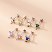 Fashion Heart Shape Wings Stainless Steel Inlay Zircon Color Ear Bone Stud 1 Piece sku image 1