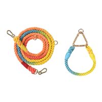 Cute Woven Rainbow Multifunctional Double-headed Pet Hand Holding Rope Dog Leash Dog Traction Rope Pet Necklet Set main image 1