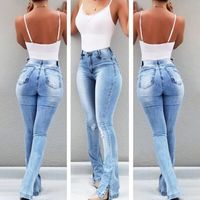 Women's Holiday Daily Fashion Simple Style Streetwear Solid Color Full Length Washed Hole Flared Pants Jeans main image 1