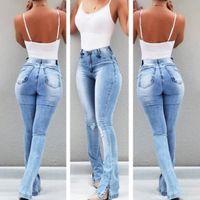 Women's Holiday Daily Fashion Simple Style Streetwear Solid Color Full Length Washed Hole Flared Pants Jeans sku image 3