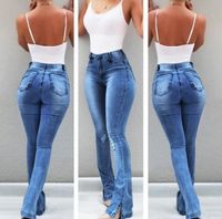 Women's Holiday Daily Fashion Simple Style Streetwear Solid Color Full Length Washed Hole Flared Pants Jeans sku image 6