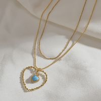 Fashion Heart Shape Stainless Steel Pendant Necklace Plating Turquoise Stainless Steel Necklaces main image 4