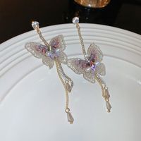 Simple Style Butterfly Alloy Inlay Rhinestones Pearl Drop Earrings 1 Pair main image 6