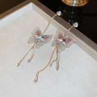 Simple Style Butterfly Alloy Inlay Rhinestones Pearl Drop Earrings 1 Pair main image 4