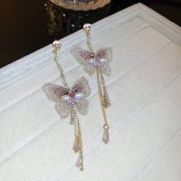 Simple Style Butterfly Alloy Inlay Rhinestones Pearl Drop Earrings 1 Pair main image 5