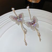 Simple Style Butterfly Alloy Inlay Rhinestones Pearl Drop Earrings 1 Pair sku image 1