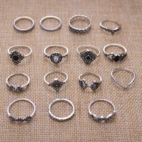 Retro Water Droplets Heart Shape Butterfly Alloy Plating Rhinestones Rings 1 Set main image 4