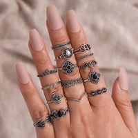 Retro Water Droplets Heart Shape Butterfly Alloy Plating Rhinestones Rings 1 Set main image 2