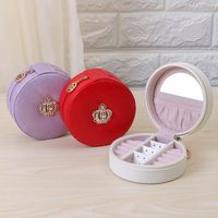 Retro Crown Solid Color Pu Leather Flannel Metal Jewelry Boxes main image 6