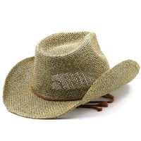 Unisex Cowboy Style Solid Color Curved Eaves Straw Hat main image 5