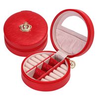 Retro Crown Solid Color Pu Leather Flannel Metal Jewelry Boxes sku image 1