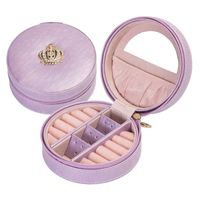 Retro Crown Solid Color Pu Leather Flannel Metal Jewelry Boxes sku image 3