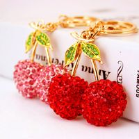 Cute Cherry Rhinestone Car Keychain sku image 3