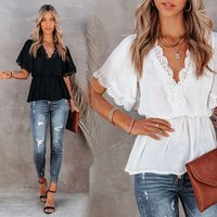 Women's Chiffon Shirt Short Sleeve T-shirts Splicing Fashion Solid Color main image 1