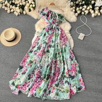 Frau Blumenkleid Elegant Schulterfrei Drucken Blumen Midi-kleid Täglich Ferien sku image 2