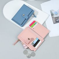 Basic Solid Color Square Zipper Buckle Small Wallet main image 5