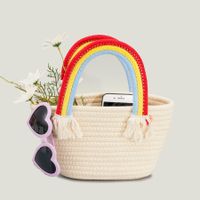 Women's Small Straw Solid Color Fashion Weave Bucket Straw Bag main image 5