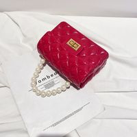 Fashion Lingge Pearls Quilted Square Buckle Jelly Bag sku image 5
