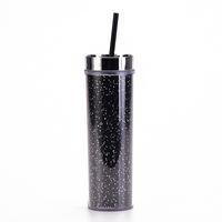 16oz Double-layer Plastic Straw Cup Rainbow Gradient Glitter Straight Cup Universal Cold Drink Cup sku image 14