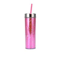 16oz Double-layer Plastic Straw Cup Rainbow Gradient Glitter Straight Cup Universal Cold Drink Cup sku image 15