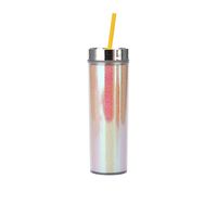 16oz Double-layer Plastic Straw Cup Rainbow Gradient Glitter Straight Cup Universal Cold Drink Cup sku image 13