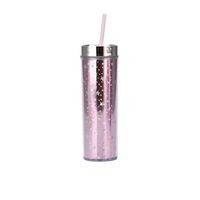 16oz Double-layer Plastic Straw Cup Rainbow Gradient Glitter Straight Cup Universal Cold Drink Cup sku image 17