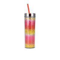 16oz Double-layer Plastic Straw Cup Rainbow Gradient Glitter Straight Cup Universal Cold Drink Cup sku image 19