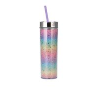 16oz Double-layer Plastic Straw Cup Rainbow Gradient Glitter Straight Cup Universal Cold Drink Cup sku image 20