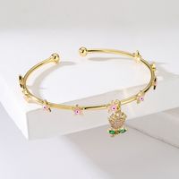 Fashion Star Flower Imitation Pearl Copper Bangle Beaded Gold Plated Zircon Copper Bracelets main image 2