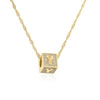 Fashion Letter Copper Pendant Necklace Gold Plated Zircon Copper Necklaces sku image 25