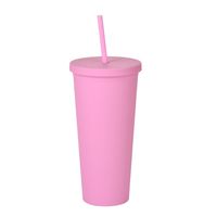 Double-layer Plastic Straw Cup With Lid 24oz Large-capacity Plastic Frosted Ready-to-hand Water Cup sku image 4