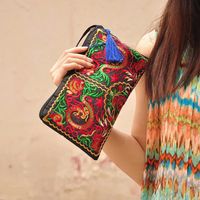 Ethnic Style Floral Embroidery Square Zipper Coin Purse sku image 1