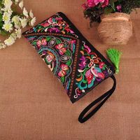 Ethnic Style Floral Embroidery Square Zipper Coin Purse sku image 2