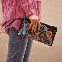 Ethnic Style Floral Embroidery Square Zipper Coin Purse sku image 3