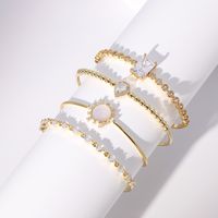 Fashion Water Droplets Flower Rectangle Copper Bangle Gold Plated Shell Zircon Copper Bracelets 1 Piece main image 1