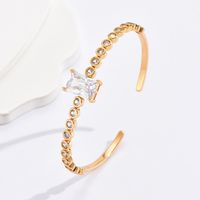 Fashion Water Droplets Flower Rectangle Copper Bangle Gold Plated Shell Zircon Copper Bracelets 1 Piece main image 3