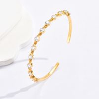 Fashion Water Droplets Flower Rectangle Copper Bangle Gold Plated Shell Zircon Copper Bracelets 1 Piece main image 5