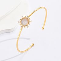 Fashion Water Droplets Flower Rectangle Copper Bangle Gold Plated Shell Zircon Copper Bracelets 1 Piece main image 9