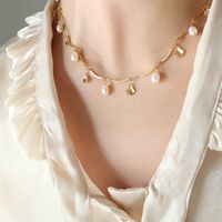Women's Fashion Leaf Titanium Steel Choker Plating Pearl Stainless Steel Necklaces sku image 6