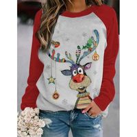 Fashion Snowman Elk Cotton Round Neck Long Sleeve Regular Sleeve Printing T-shirt main image 4