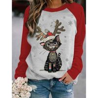 Fashion Snowman Elk Cotton Round Neck Long Sleeve Regular Sleeve Printing T-shirt main image 2