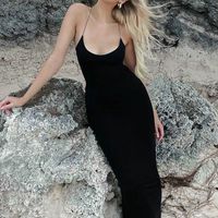 Sexy Solid Color Off Shoulder Sleeveless Backless Polyester Dresses Maxi Long Dress Strap Dress main image 5
