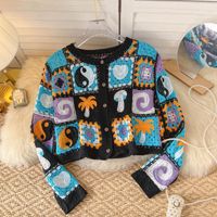 Ethnic Style Color Block Cotton Blend V Neck Long Sleeve Regular Sleeve Hollow Out Knitwear main image 1