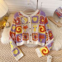 Ethnic Style Color Block Cotton Blend V Neck Long Sleeve Regular Sleeve Hollow Out Knitwear main image 3