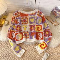 Ethnic Style Color Block Cotton Blend V Neck Long Sleeve Regular Sleeve Hollow Out Knitwear main image 4