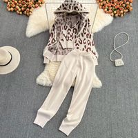 Casual Leopard Knit Printing Pants Sets 3 Piece Set main image 3