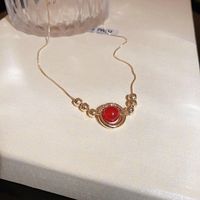 Fashion Round Copper Pendant Necklace Plating Resin Copper Necklaces 1 Piece main image 5