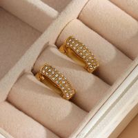 1 Pair Lady Geometric Plating Stainless Steel Zircon Gold Plated Hoop Earrings main image 1