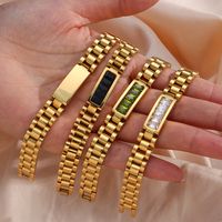 Retro Geometric Stainless Steel Stripe Zircon Bangle main image 1